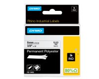Nastro Rhino 18482 - 9 mm x 5,5 mt - poliestere - permanente - nero/bianco - Dymo