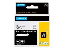 Nastro Rhino 18483 - 12 mm x 5,5 mt - poliestere - permanente - nero/bianco - Dymo
