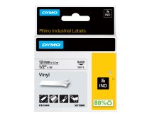 Nastro Rhino 18444 - 12 mm x 5,5 mt - vinile - permanente - nero/bianco - Dymo