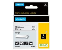 Nastro Rhino 18445 - 19 mm x 5,5 mt - vinile - permanente - nero/bianco - Dymo