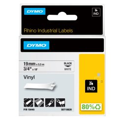 Nastro Rhino 18445 - 19 mm x 5,5 mt - vinile - permanente - nero/bianco - Dymo