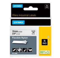 Nastro Rhino 18489 - 19 mm x 3,5 mt - nylon flessibile - nero/bianco - Dymo
