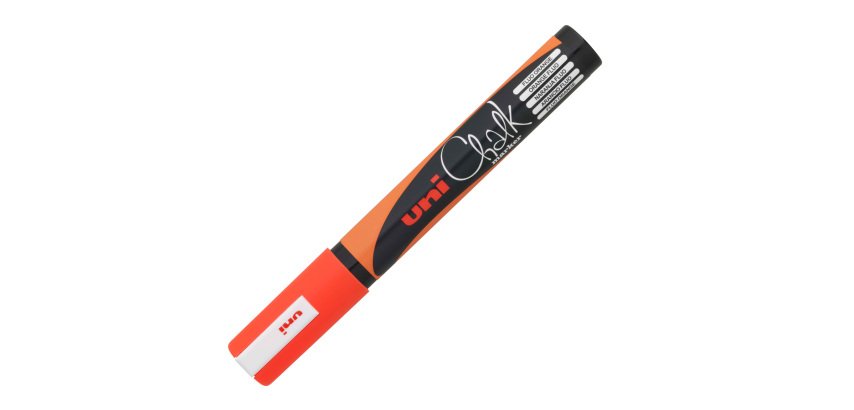 Marcatore a gesso liquido Uni Chalk Marker - punta tonda da 1,80-2,50mm - arancio fluo - Uni Mitsubishi