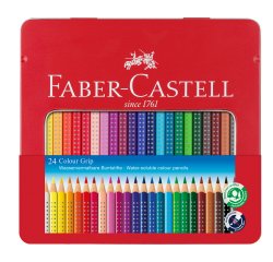 En_lapices de colores faber castell acuarelable colour grip triangular caja metalica de 24 colores surtidos