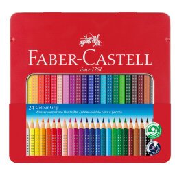 En_lapices de colores faber castell acuarelable colour grip triangular caja metalica de 24 colores surtidos