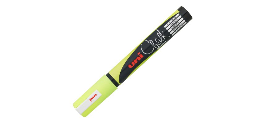 Marcatore a gesso liquido Uni Chalk Marker - punta tonda da 1,80-2,50mm - giallo fluo - Uni Mitsubishi