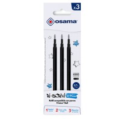 Refill per penne gel cancellabili - punta 0,7 mm - nero  - Osama - conf. 3 pezzi