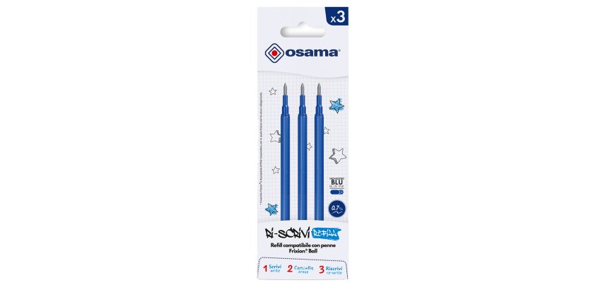 Refill per penne gel cancellabili  - punta 0,7 mm - blu - Osama - conf. 3 pezzi