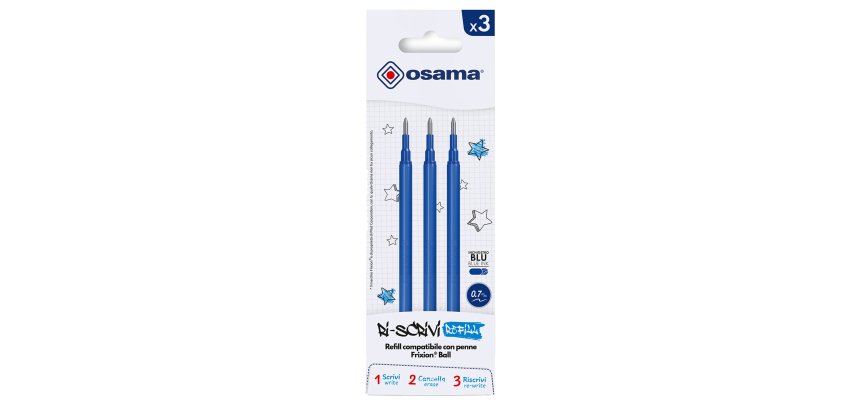 Refill per penne gel cancellabili  - punta 0,7 mm - blu - Osama - conf. 3 pezzi