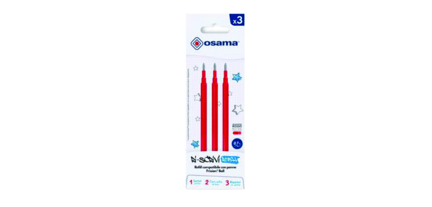 Refill per penne gel cancellabili  - punta 0,7 mm - rosso - Osama - conf. 3 pezzi