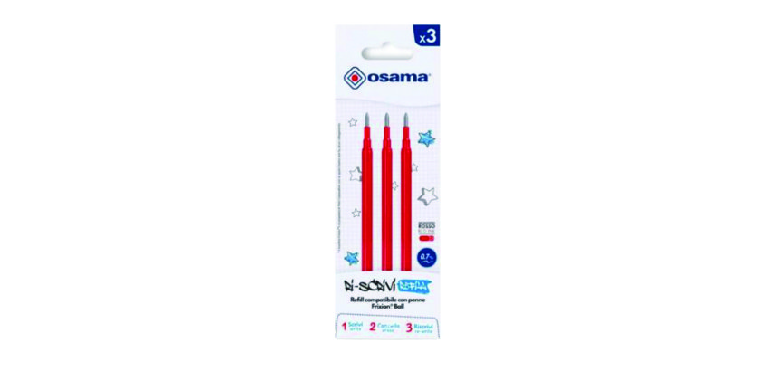 Refill per penne gel cancellabili  - punta 0,7 mm - rosso - Osama - conf. 3 pezzi