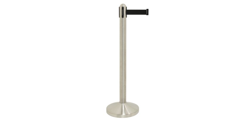 Colonnina segnapercorso cromata - altezza 100 cm - nastro retrattile nero da 210 cm - Securit