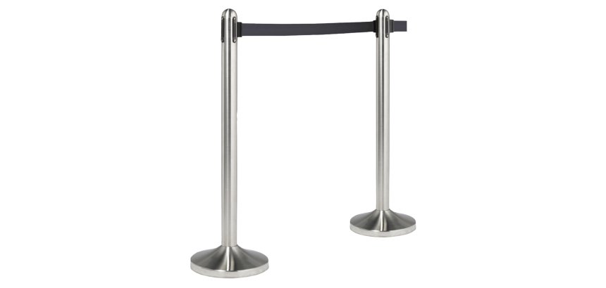 Colonnina segnapercorso cromata - altezza 100 cm - nastro retrattile nero da 210 cm - Securit
