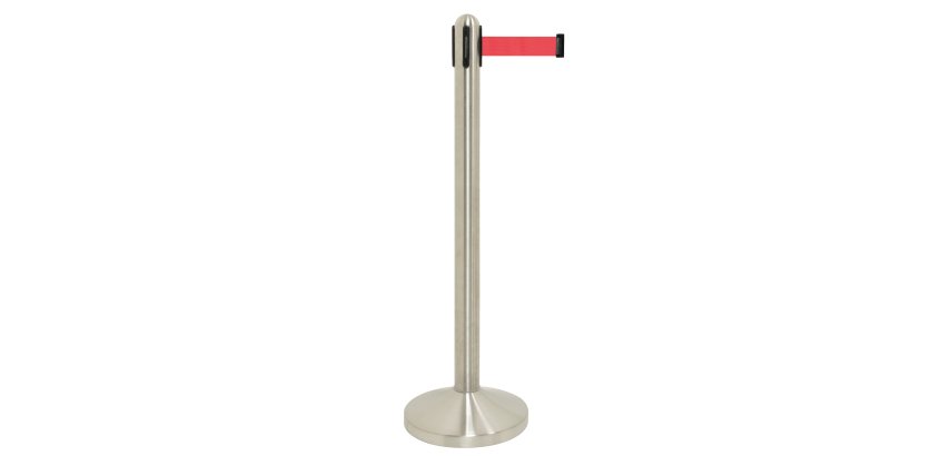 Colonnina segnapercorso cromata - altezza 100 cm - nastro retrattile rosso da 210 cm - Securit