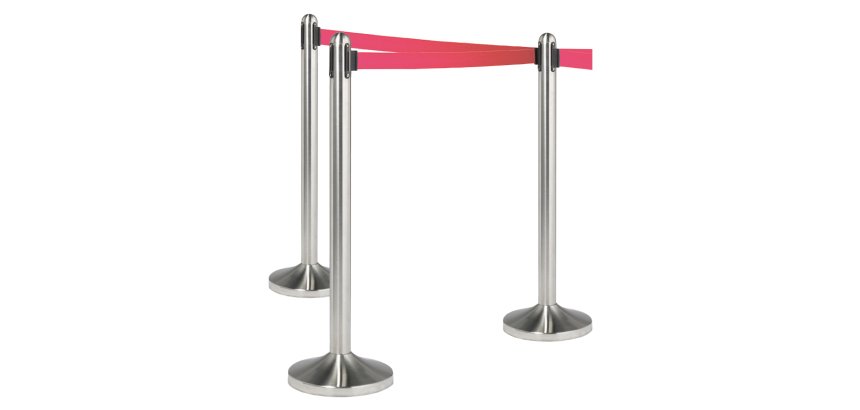 Colonnina segnapercorso cromata - altezza 100 cm - nastro retrattile rosso da 210 cm - Securit