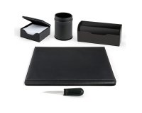 Servizio scrittoio William - ecopelle - 5 componenti - nero - City Time