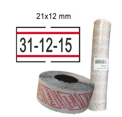 Rotolo da 1000 etichette per Printex Smart - 21x12 mm - adesivo permanente - bianco con righe rosse - Printex - Pack 10 rotoli