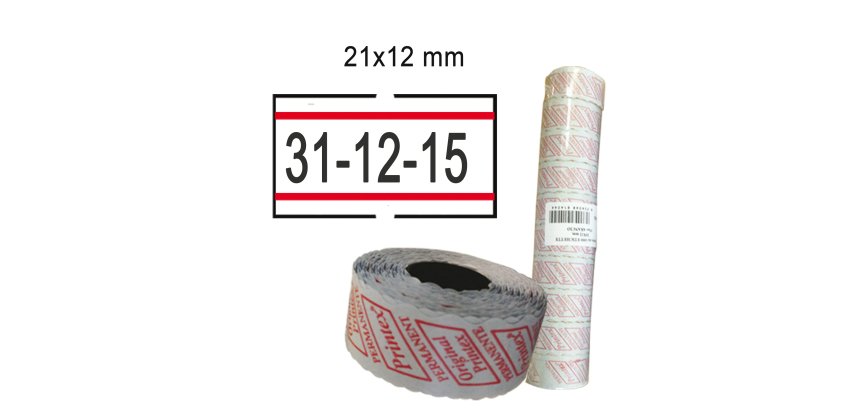 Rotolo da 1000 etichette per Printex Smart - 21x12 mm - adesivo permanente - bianco con righe rosse - Printex - Pack 10 rotoli