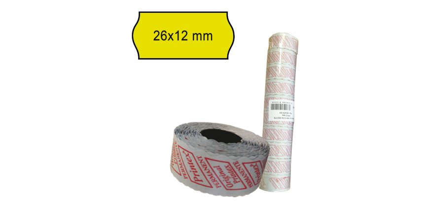 Rotolo da 1000 etichette a onda per Printex Smart 8/2612 - 26x12 mm - adesivo permanente - giallo - Printex - pack 10 rotoli