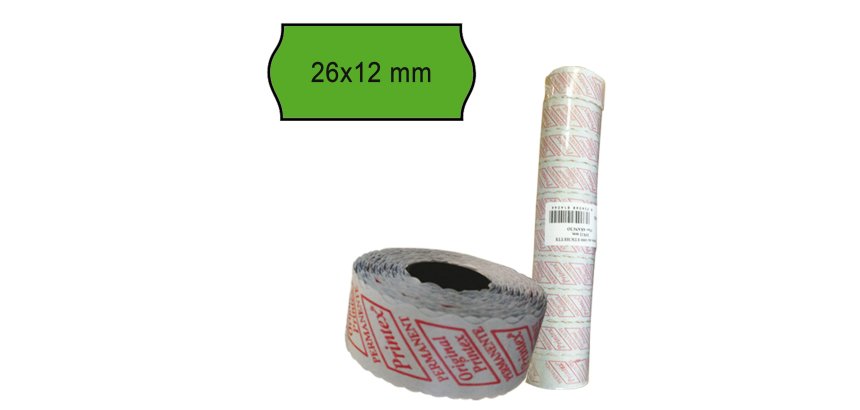 Rotolo da 1000 etichette a onda per Printex Smart 8/2612 - 26x12 mm - adesivo permanente - verde - Printex - pack 10 rotoli