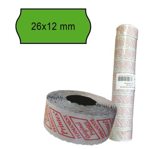 Rotolo da 1000 etichette a onda per Printex Smart 8/2612 - 26x12 mm - adesivo permanente - verde - Printex - pack 10 rotoli