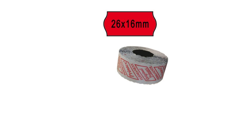 Rotolo da 1000 etichette a onda per Printex Smart 16/2616 e Z Maxi 6/2616 - 26x16 mm - adesivo permanente - rosso - Printex - pack 10 rotoli