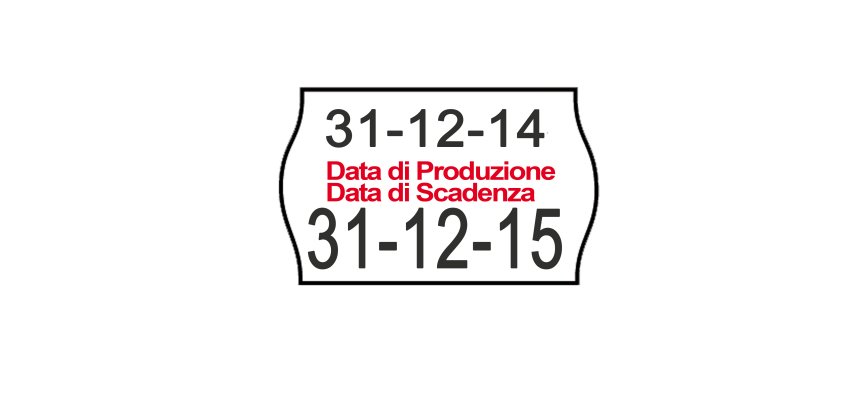 Rotolo da 1000 etichette a onda per Printex Smart 16/2616 - DATA PRODUZIONE / DATA SCADENZA - 26x16 mm - adesivo permanente - bianco - Printex - pack 10 rotoli
