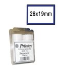 Rotolo da 600 etichette per Printex Z 17 - 26x19 mm - adesivo permanente - bianco - cornice blu - Printex - nero - pack 10 rotoli