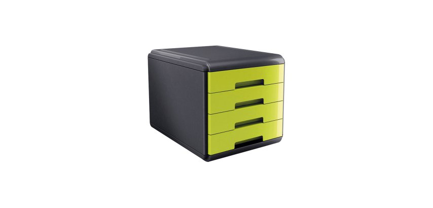Cassettiera Mydesk - 29,5 x 38,5 x 28,2 cm - 4 cassetti da 4,5 cm - grigio/verde - Arda