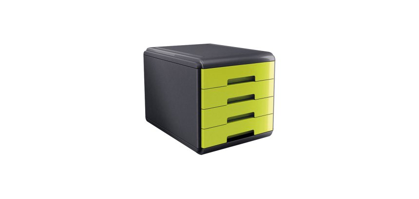 Cassettiera Mydesk - 29,5 x 38,5 x 28,2 cm - 4 cassetti da 4,5 cm - grigio/verde - Arda