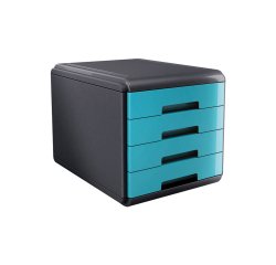 Cassettiera Mydesk - 29,5 x 38,5 x 28,2 cm - 4 cassetti da 4,5 cm - grigio/turchese - Arda