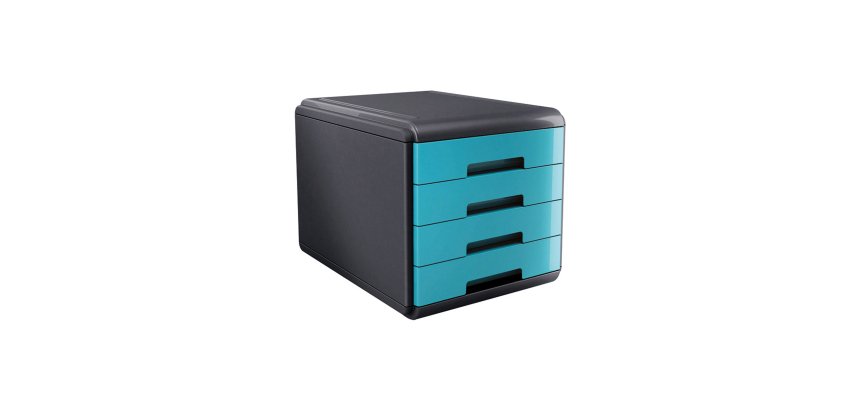 Cassettiera Mydesk - 29,5 x 38,5 x 28,2 cm - 4 cassetti da 4,5 cm - grigio/turchese - Arda
