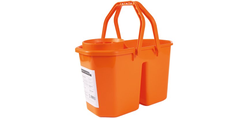 Secchio a doppia vasca con strizzatore - PPL riciclabile - 15 L - rosso - PerfettoFactory