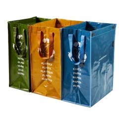 Set Ricicla Bag - 3 contenitori - misure assortite - verde/ocra/blu - Perfetto