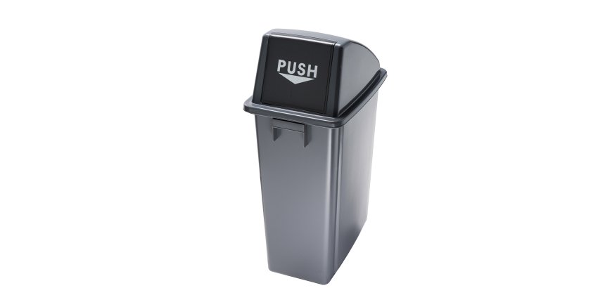 Contenitore Office 60 Lt - con coperchio push - per rifiuto secco - 33x46x79 cm - grigio/nero - Medial