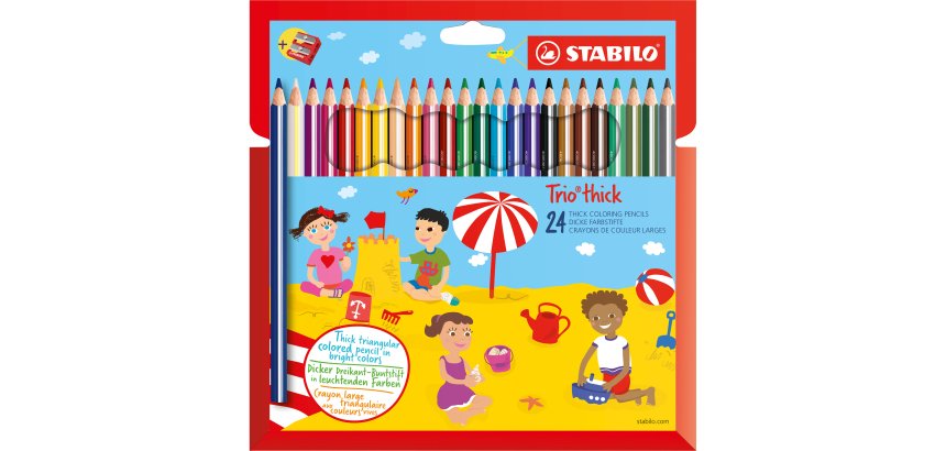 Pastello Trio Thick - diametro mina 4,2 mm - con temperino - colori assortiti - Stabilo - astuccio 24 pezzi