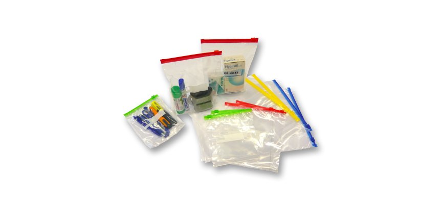 Buste slider - con chiusura zip e cursore - 20 x 25 x 3 cm - 60 micron - LDPE - trasparente/giallo - Viva - conf. 50 pezzi