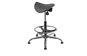 Sedia tecnica a sella E19W - con poggiapiedi telescopico - piedini in gomma - nero/acciaio - Unisit