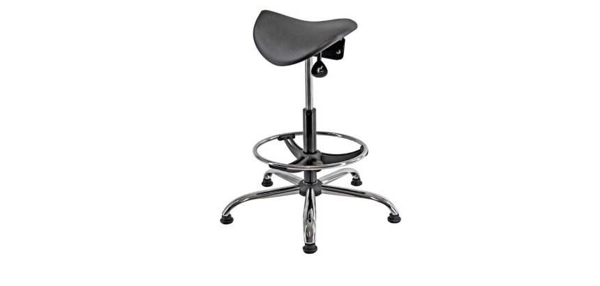 Sedia tecnica a sella E19W - con poggiapiedi telescopico - piedini in gomma - nero/acciaio - Unisit