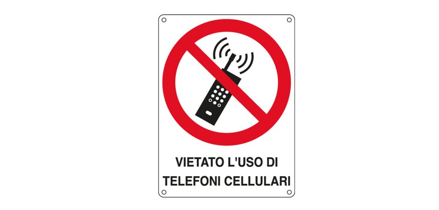 Cartello segnalatore - 16,6x23,3 cm - VIETATO L'USO DI TELEFONI CELLULARI - alluminio - Cartelli Segnalatori