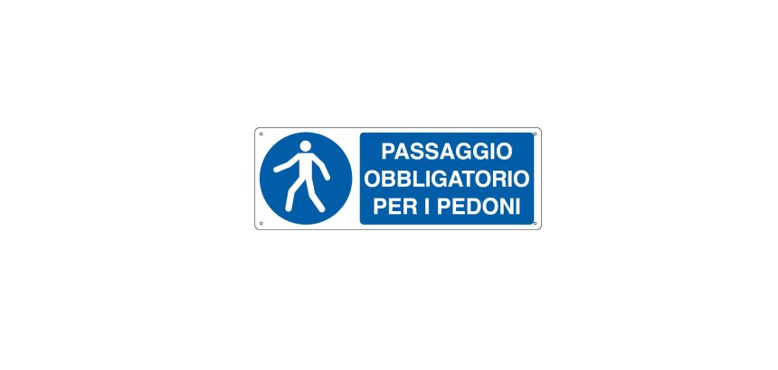 Cartello segnalatore - 35x12,5 cm -PASSAGGIO OBBLIGATORIO PER I PEDONI - alluminio - Cartelli Segnalatori