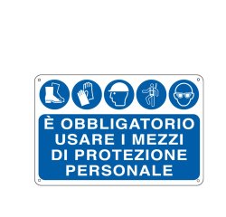 Cartello segnalatore - 30x20 cm - E' OBBLIGATORIO USARE I MEZZI DI PROTEZIONE INDIVIDUALE - alluminio - Cartelli Segnalatori
