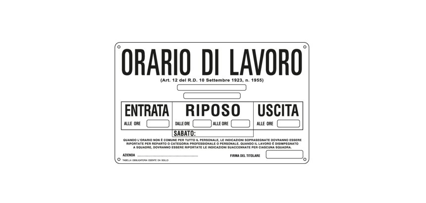 Cartello segnalatore - 30x20 cm - ORARIO DI LAVORO - alluminio - Cartelli Segnalatori