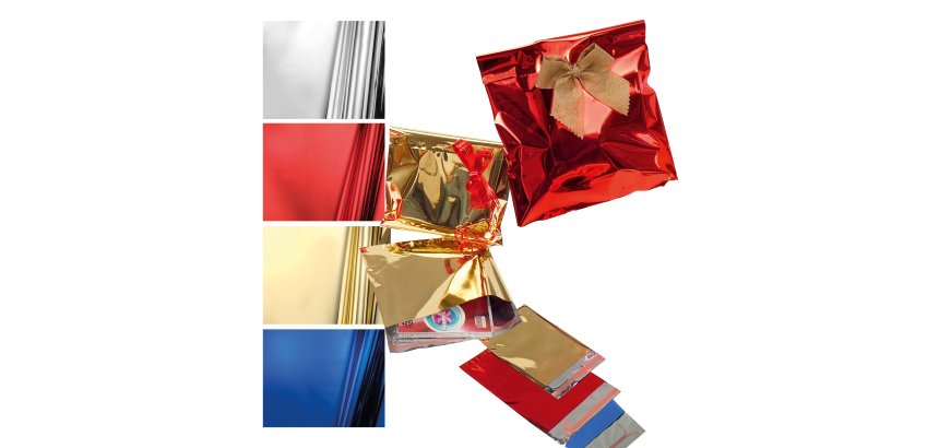 Busta regalo - con patella adesiva - 25 x 40 + 5 cm - 30 micron - PPL - metal lucido - rosso - PNP - conf. 50 pezzi