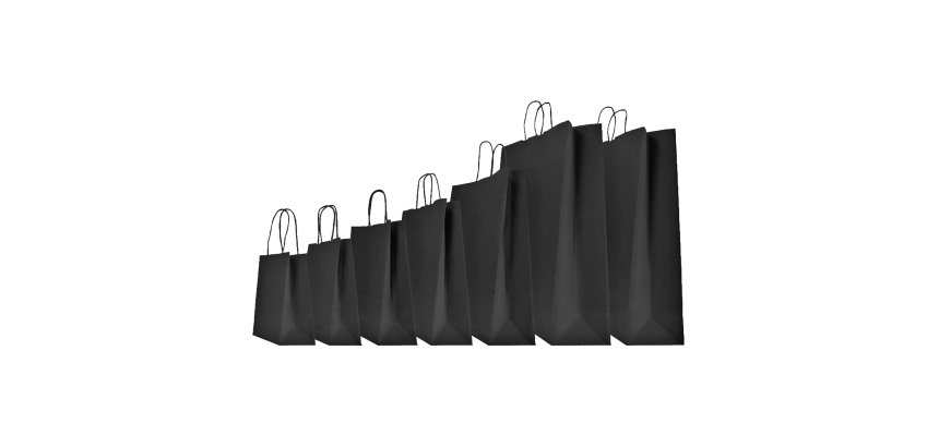 Shopper Twisted - maniglie cordino - 18 x 8 x 24 cm - carta kraft - nero - Mainetti Bags - conf. 25 pezzi