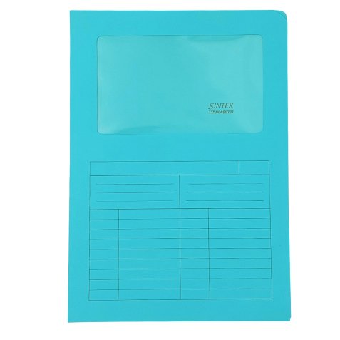 Cartelline a L con finestra Sintex - cartoncino 120 gr - 22x31cm - acquamarina - Blasetti - conf. 50 pezzi