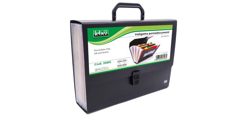 Portadocumenti a soffietto - 25 tasche - A4 - PP - nero - Lebez