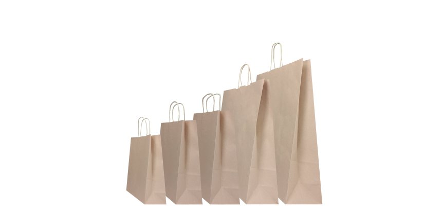 Shopper Twisted - maniglie cordino - 22 x 10 x 29 cm - carta kraft - sabbia - Mainetti Bags - conf. 25 pezzi