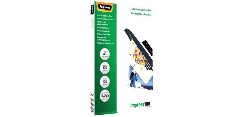 Pouches Impress100 - A3 -303x426 mm - 2x100 mic - Fellowes - scatola 100 pezzi