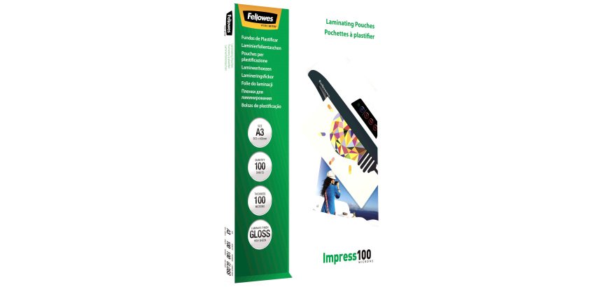 Pouches Impress100 - A3 -303x426 mm - 2x100 mic - Fellowes - scatola 100 pezzi